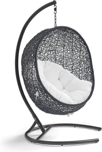 Encase Wicker Rattan Outdoor Patio Porch Lounge Egg Swing Chair with Stand in White