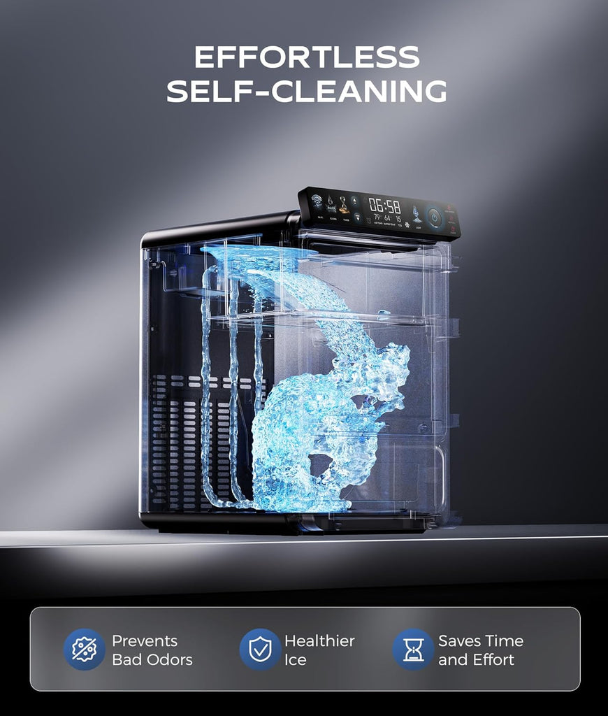 Smart Nugget Ice Maker Countertop, First Full-Color Smart Panel Ice Machine with APP Control, Double-Layer
