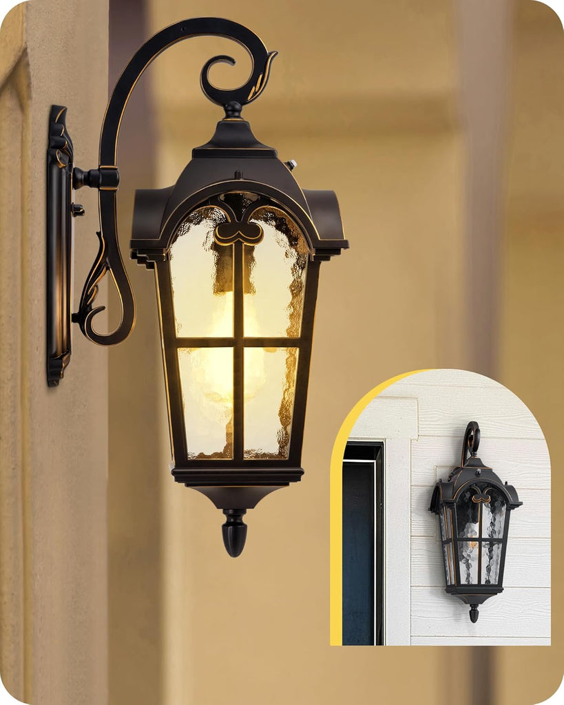 Dusk to Dawn Outdoor Wall Lights, 20.4" Large Size Exterior Lantern Fixture, Porch Lights Wall Mount, Roman Wall Lamp
