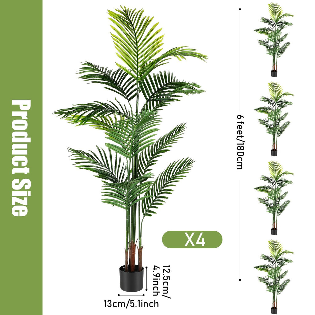 4 Pack Artificial Palm Trees 6Ft, Fake Plants Fake Trees Artificial Areca Palm Plants for Outdoor Indoor Faux Tree in