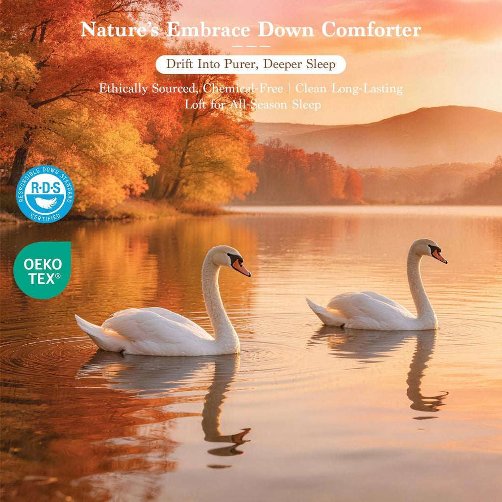 Goose Down Comforter Queen, 600 TC Cotton Cover, 850+ Fill Power, All Season Duvet Insert, 3D Baffle