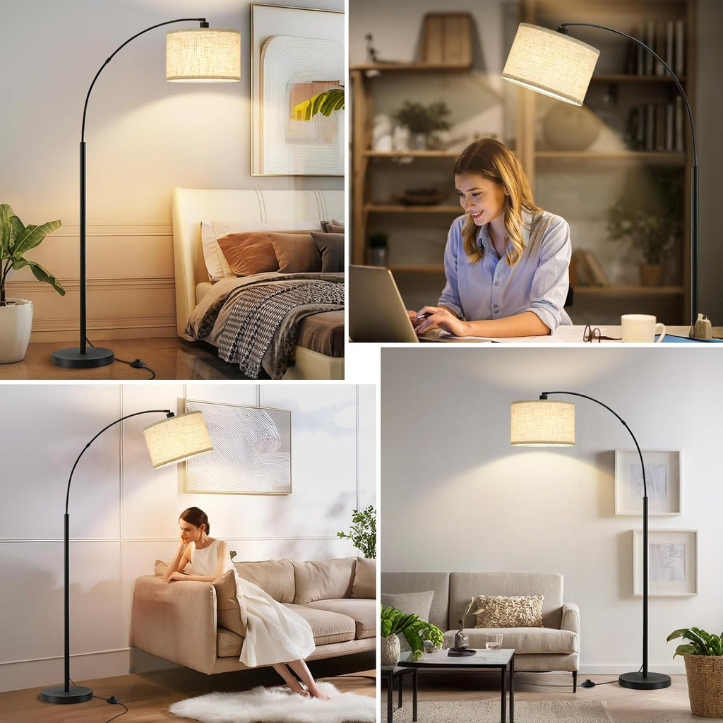 71" Arc Floor Lamps, Standing Lamp with Adjustable Head, Tall Pole Lamp with Foot Switch, Arched Reading Light