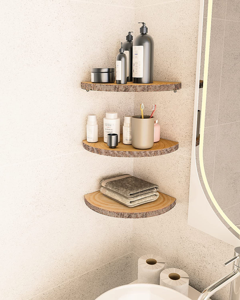 Corner Floating Shelves 3Pcs Wood Corner Shelf Rustic Wall Corner Shelf
