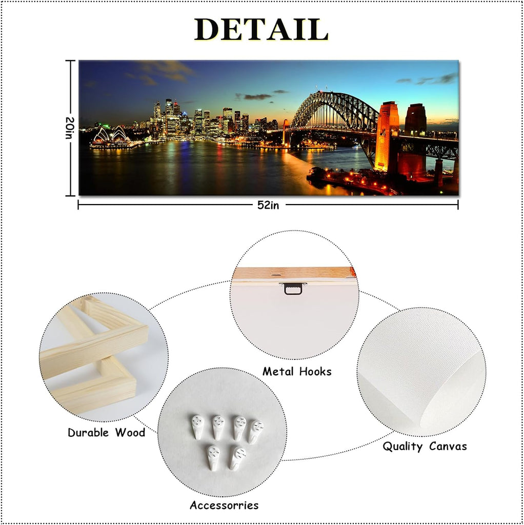 Large Modern City Night Picture for Wall Decor Panoramic Australia Sydney Bridge Cityscape Skyline Canvas Prints