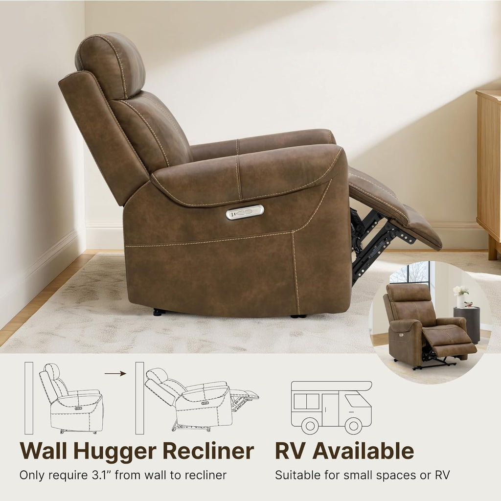 Leather Recliner Chair for Adults Wall Hugger RV Recliner with USB Charging Ports Electric Power Reclining Sofa for Living Room Home Theater Seating Bedroom