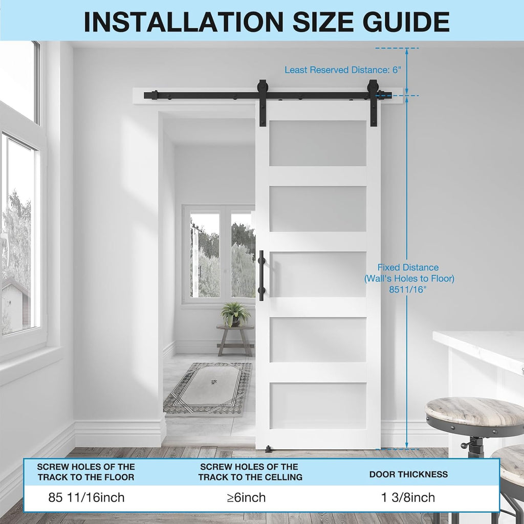 32in x 84in 5-Panel Sliding Glass Barn Door with 6ft Hardware Kit Included, Easy Assembly with Pre-D