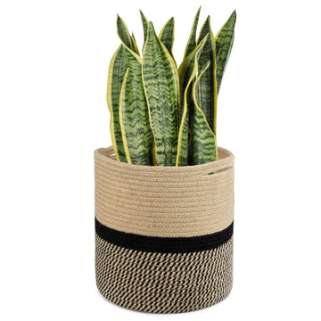 Large Jute Plant Basket, Planter for Indoor Plants, Black and Jute