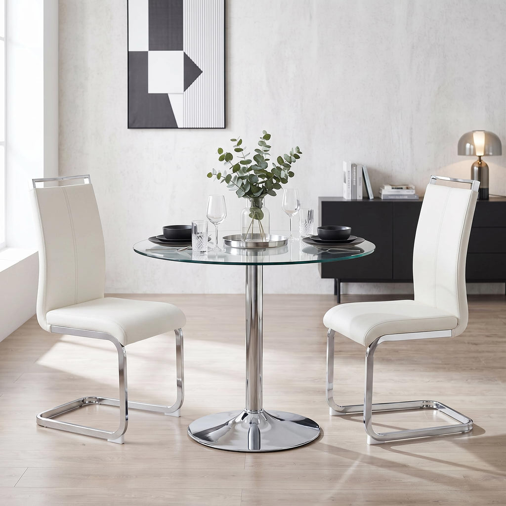 Glass Round Table Set for 2, 3 Piece Dining Table Set Breakfast Nook, Small Kitchen and Table Chairs Set of 2 with