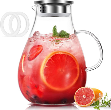 Glass Pitcher with Lid, 86oz Glass Water Pitcher, Large Hot Cold Water Jug, Borosilicate Drink Jug for Iced Tea