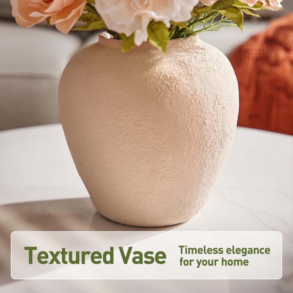 Artificial Peony Flowers with Handmade Ceramic Vase