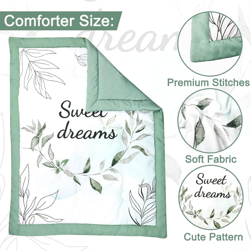 Green Leaf Crib Bedding Set, 4-Piece Baby Boy Bedding Set, Neutral Nursery Bedding Set, Fitted Crib Sheet, Crib