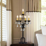 Black Gold Crystal Table Lamp, 5-Light Modern Bedside Lamp, 28" Tall Vintage Desk Lamp, Staircase, E