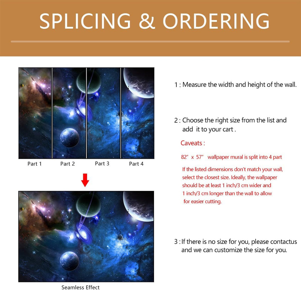 Galaxy Planet Wallpaper Mural Peel and Stick for Ceiling 82"x57" | Nebula Self Adhesive Wall Murals for Kids Room