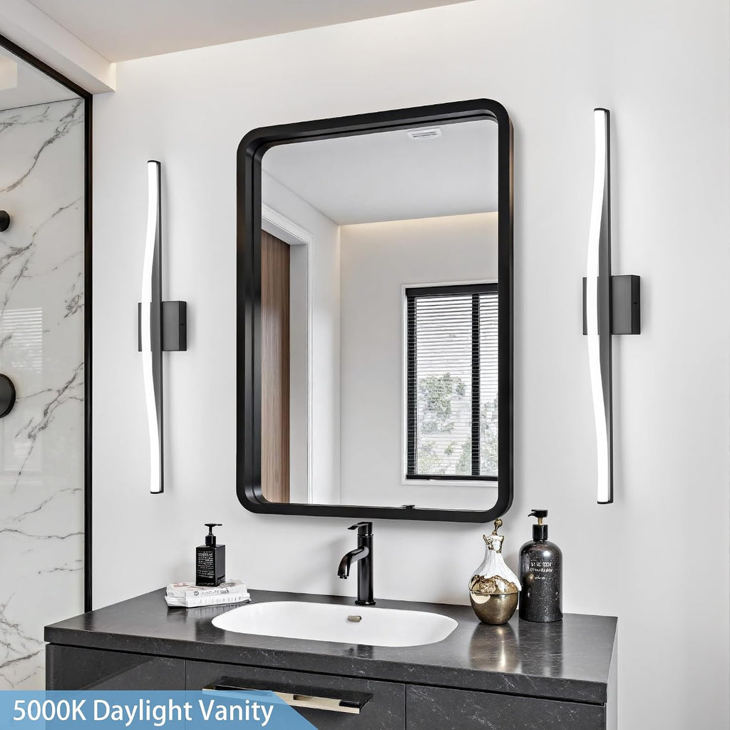 Modern Bathroom Vanity Light 32 inch, Curved, Dimmable 5CCT Led Bathroom Light Fixture Over Mirror, Black Bar Vanity