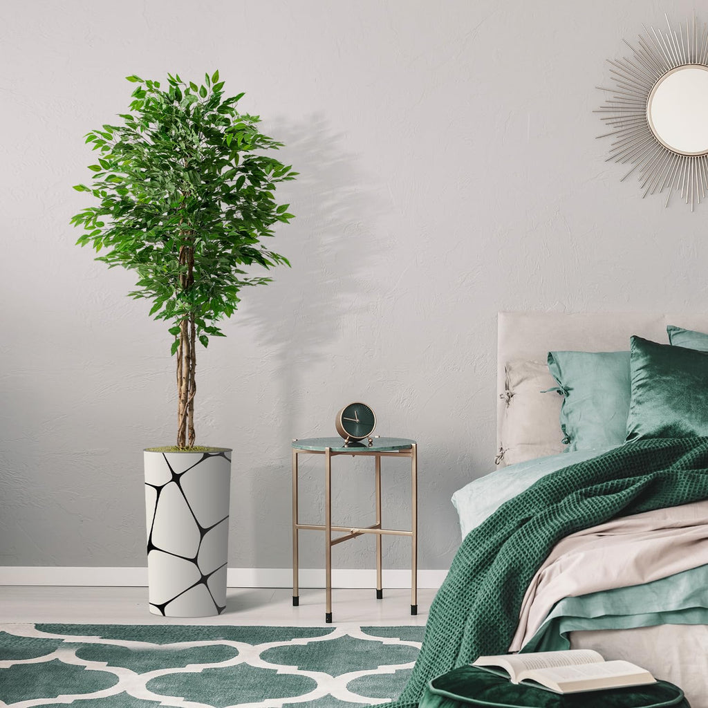 Artificial Tree in Geometric Pattern Planter, Fake Ficus Silk Tree for Indoor and Outdoor Home Decoration - 75"