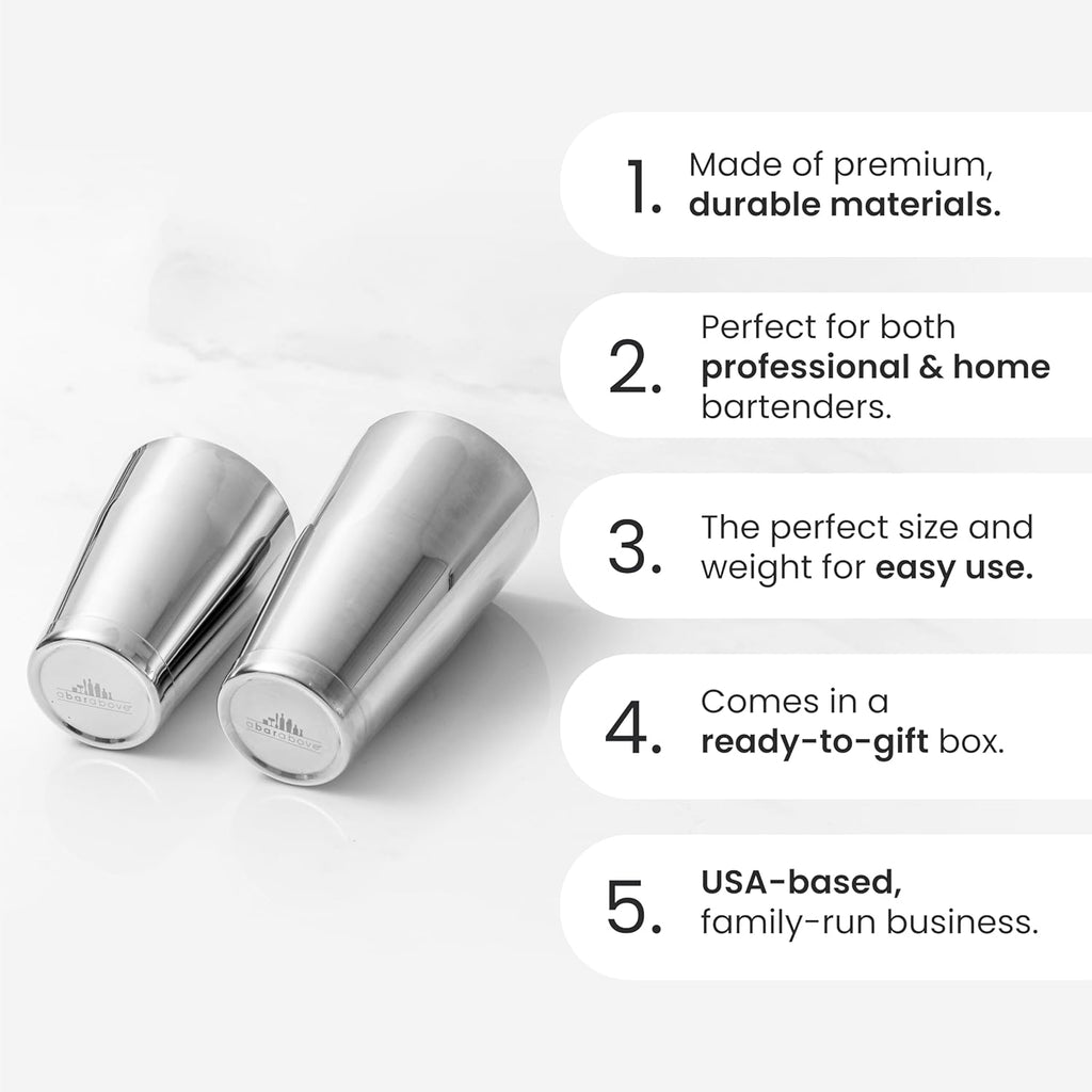 Professional Boston Shakers Set 18 oz Weighted Stainless Steel Cocktail Shaker Set for Bartenders, Premium 304 Steel