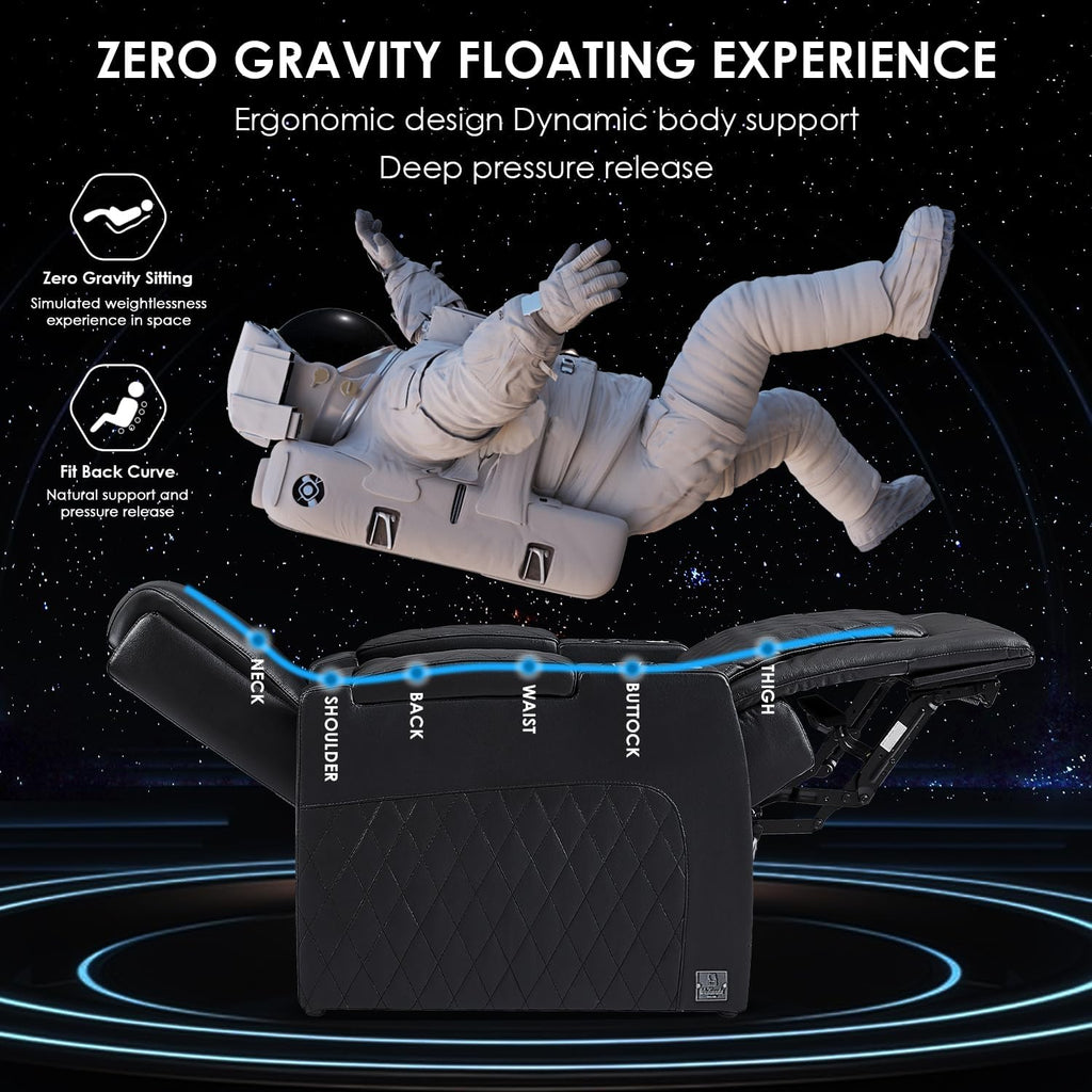 Astronaut Zero Gravity Home Theater Seating Top Grain Leather Recliner Sofa Power Headrest Footrest with Carbon Fiber