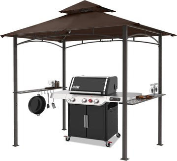 8 x 5 Grill Gazebo Outdoor BBQ Gazebo Canopy with 2 LED Lights (Brown)