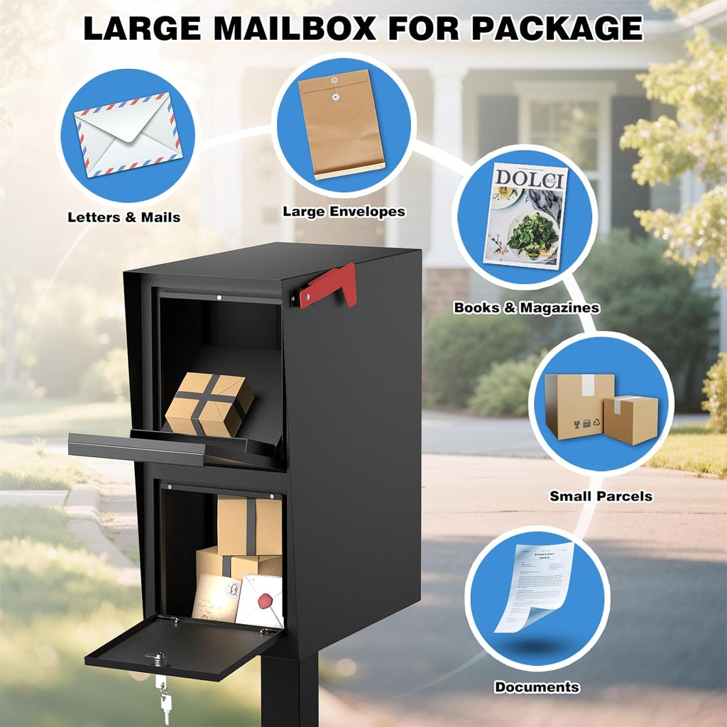Curbside Large Mailbox with Post - Locking Mailbox Post Mount with Base Plate