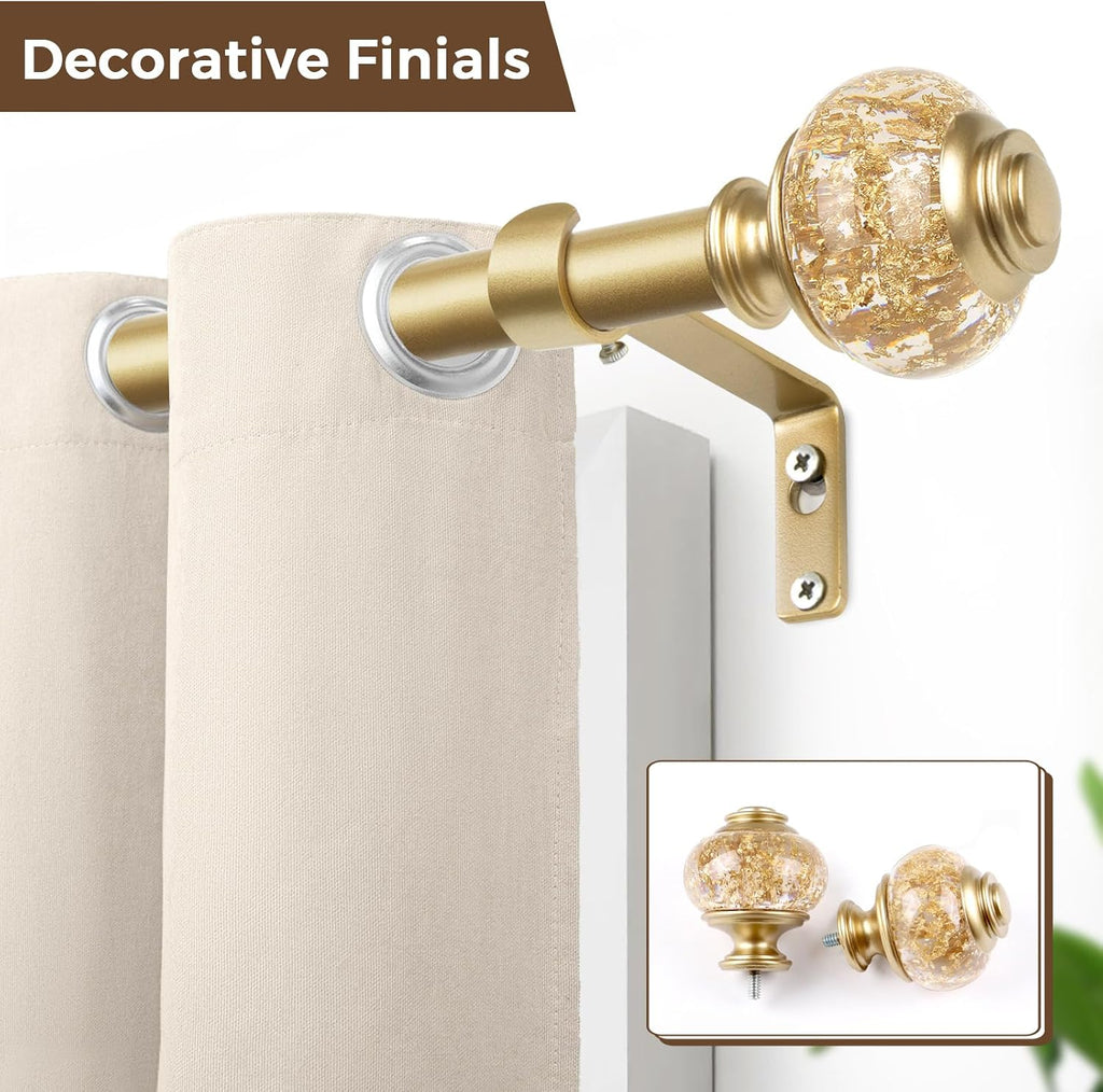 2 Pack Window Treatment Finials for 1 or 7/8 Inch Curtain Rods, Gold Drapery Rods Replacement Finials with M6