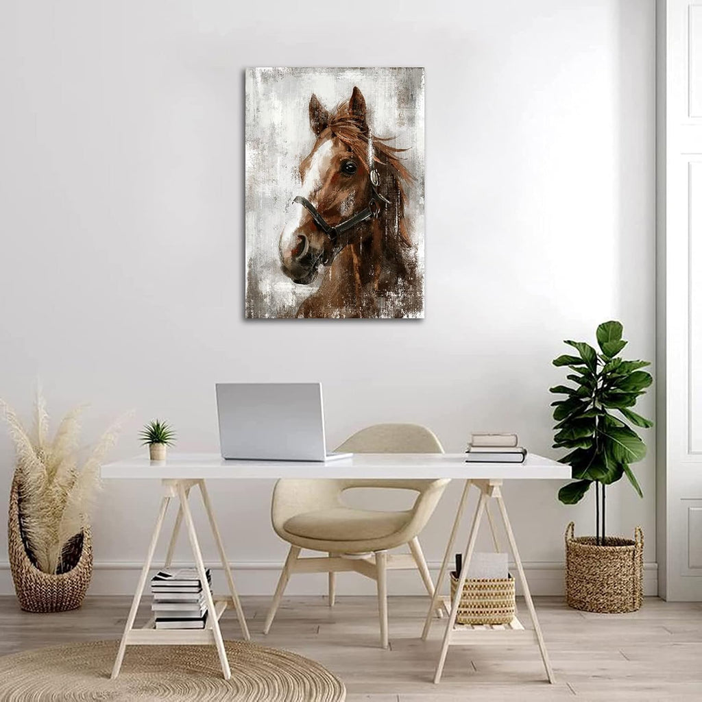 Horse Canvas Wall Art Horse Portrait Pictures Wall Decor Farmhouse Brown Canvas Painting Rustic Canvas Prints Artwork