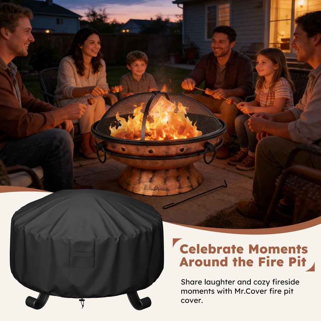 Fire Pit Cover Round 36" Dia x 24" H, Heavy Duty 600D Waterproof