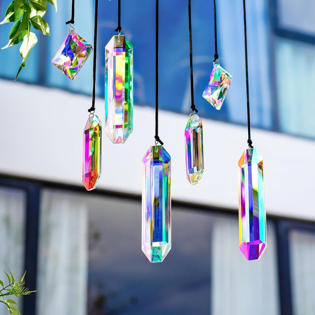 Set 7 Crystal Sun Catcher Prisms AB Colored Suncatcher Crystals for Window - Rainbow Maker Prisms
