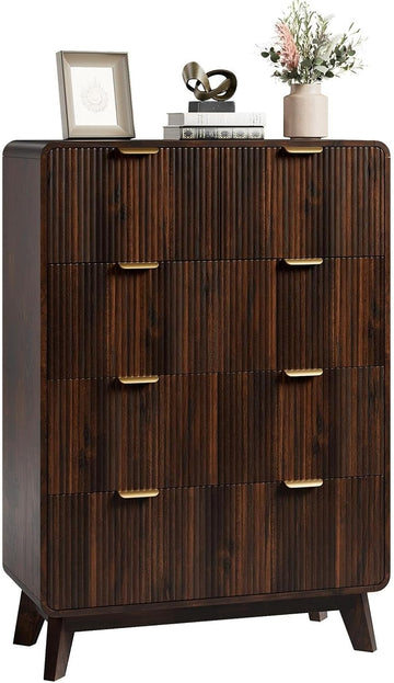 Fluted 5 Drawers Dresser , Modern 40.2" Tall Drawer Dressers with Metal Handle, Wooden Chest of Dresser , Solid Wood