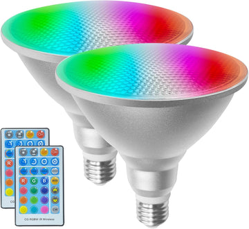 2 Packs Par38 LED Flood Light Bulbs for Halloween Christmas Lighting,30W=100W,Timing E26 Color Changing Bulbs Garden