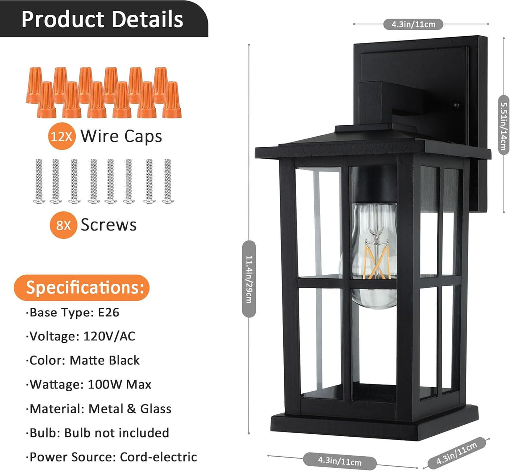 2-Pack Outdoor Light Fixtures Wall Mount, Waterproof Exterior Wall Lanterns Porch Lights
