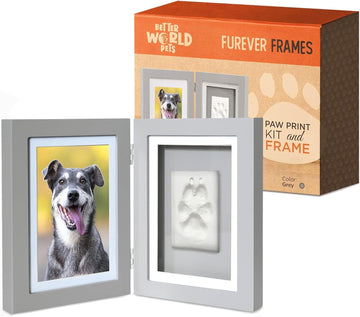 Paw Print + Photo Keepsake Frame Holds 4 x 6 inch or 5 x 7 Picture - Memorial Clay Imprint Kit - for Dogs