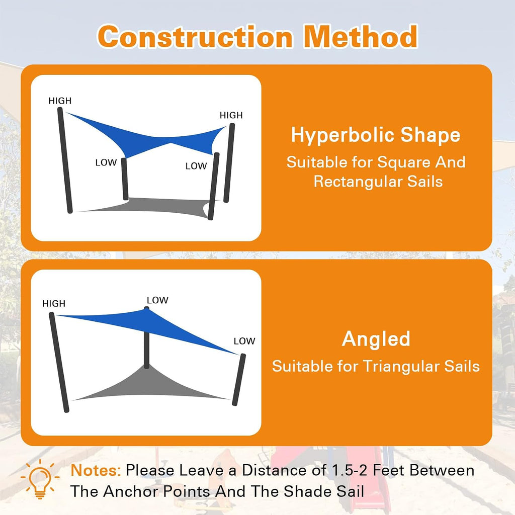 Sun Shade Sail, 12'X20' Blue Rectangle Curved Edged Sun Shade, Commercial Grade 185GSM HDPE UV Permeable Outdoor