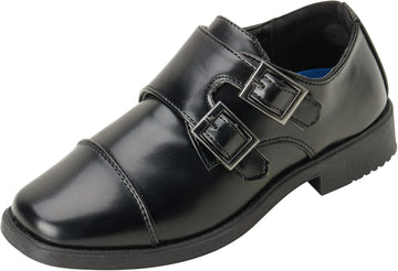 Boys Dress Shoes - Hook and Loop Double Monk Strap Cap Toe Oxford Loafers ( Toddler/ Little Kid)