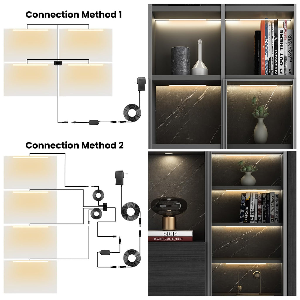 Black Shelf Lights, LED Bookcase Lighting Compatible with Alexa, WiFi Dimmable 2700K Under Shelf Lighting