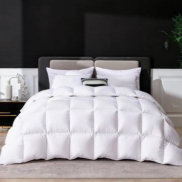 Goose Feather Down Fiber Comforter Cal King, Ultra Soft Fluffy Duvet Insert with Cotton Blended Fabric,1200TC,750+FP