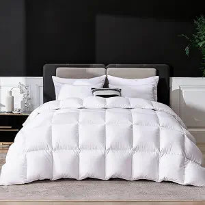 Goose Feather Down Fiber Comforter Cal King, Ultra Soft Fluffy Duvet Insert with Cotton Blended Fabric,1200TC,750+FP