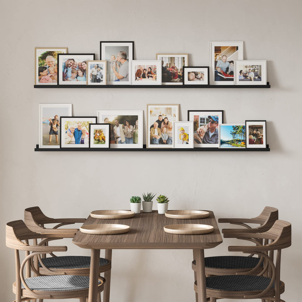 60" Long Picture Ledge Floating Wall Shelf, Farmhouse, Kitchen Decor, Black Set of 2