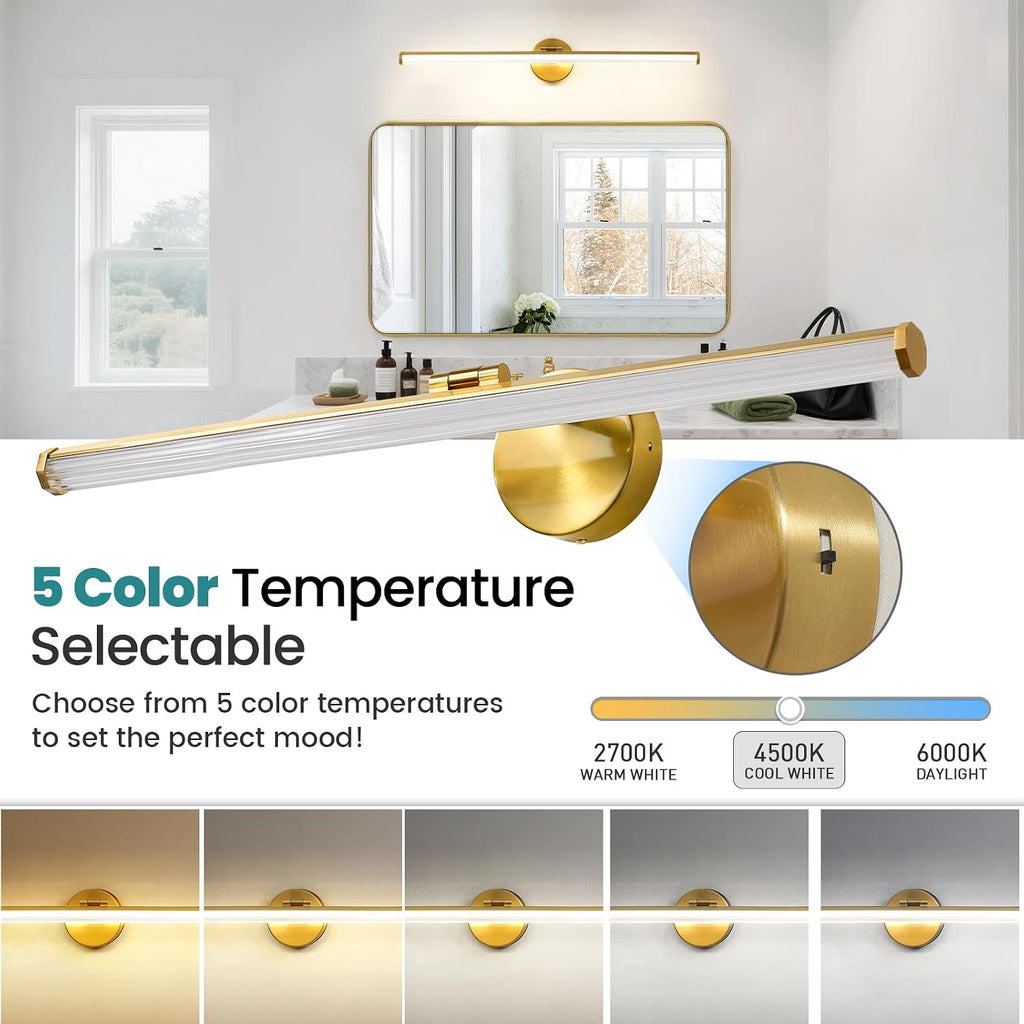 Bathroom Lighting Fixture Over Mirror - 30 Inch Gold Vanity Light 24W 5CCT Dimmable Modern LED Vanity Light Fixture