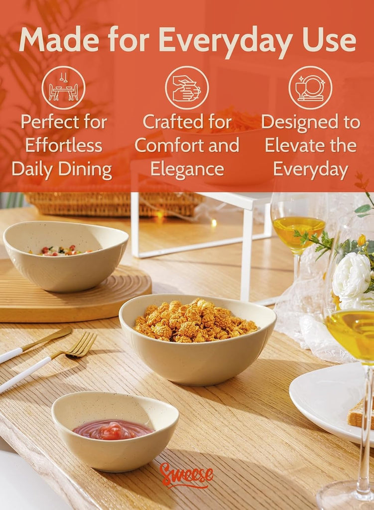 Porcelain Serving Bowls Set for Entertaining, Multipurpose 10-18-28-42oz, Beige