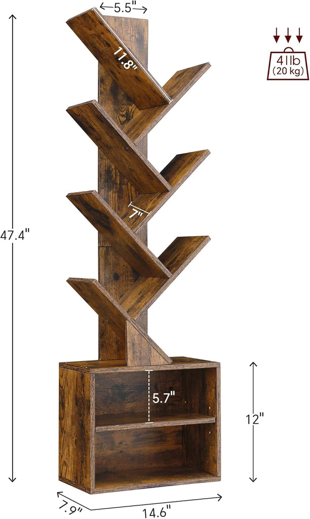 6 Tier Tree Bookshelf, Small Bookcase with Storage Cabinet, Modern Tall Narrow Bookshelves Organizer