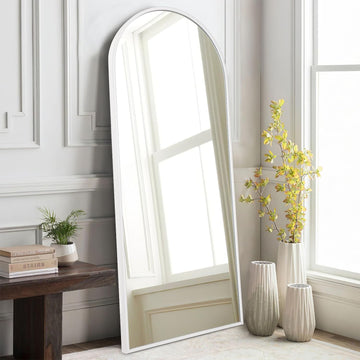 White 48"x16" Arched Full Length Mirror, Large Bathroom Wall Mirror Metal Aluminum Frame Modern Simple Home Decor