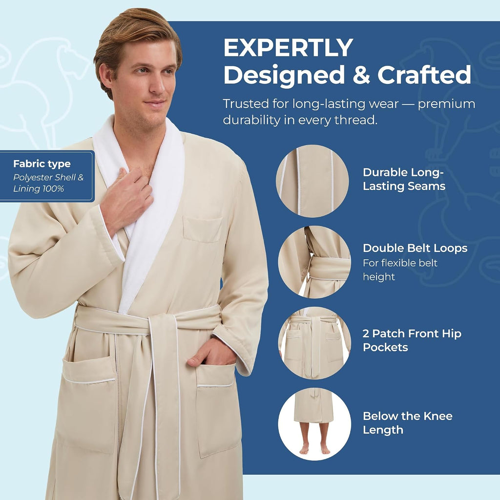Unisex Plush Lined Microfiber Bath Robe | Soft Shell with Polyester Lining, Resort-Grade Hotel & Spa Robe with Pocket