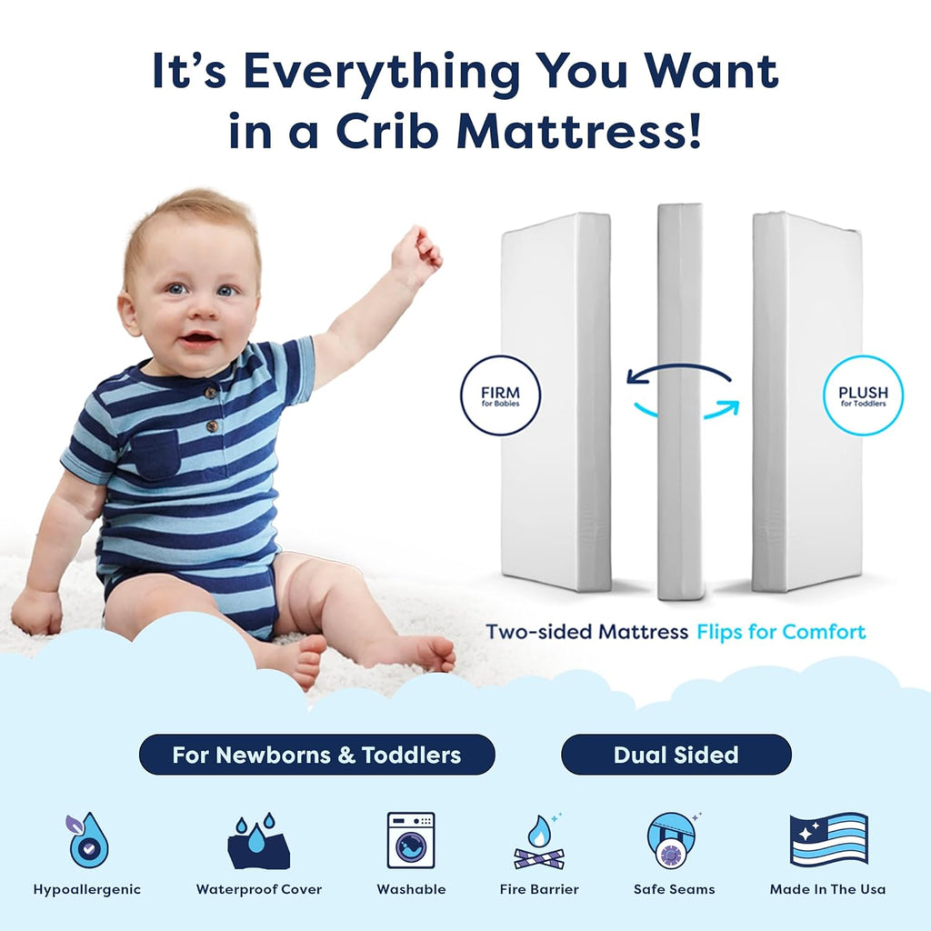 Dreamer Crib Mattress - Dual-Sided Baby & Toddler | Firm Infant Support, Waterproof and Hypoallergenic, 5" Foam