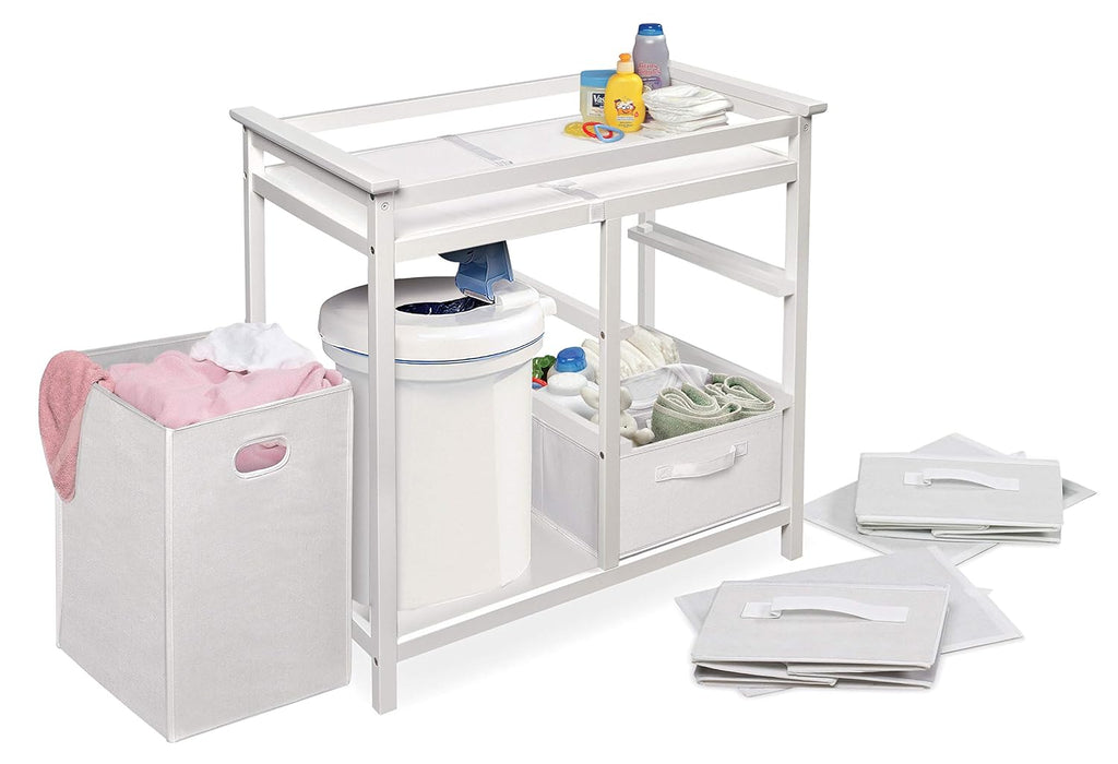 Modern Baby Changing Table - Nursery Furniture with Laundry Hamper and 3 Storage Drawers - Diaper Changing Station