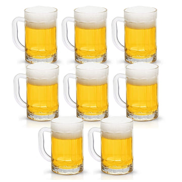 8 Pack Heavy Large Beer Glasses with Handle - 14 Ounce Glass Steins, Classic Beer Mug glasses Set