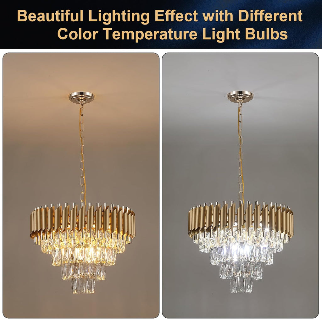 Modern Crystal Chandelier Gold 20 Inch, 4-Tier Raindrop Flush Mount Ceiling Light