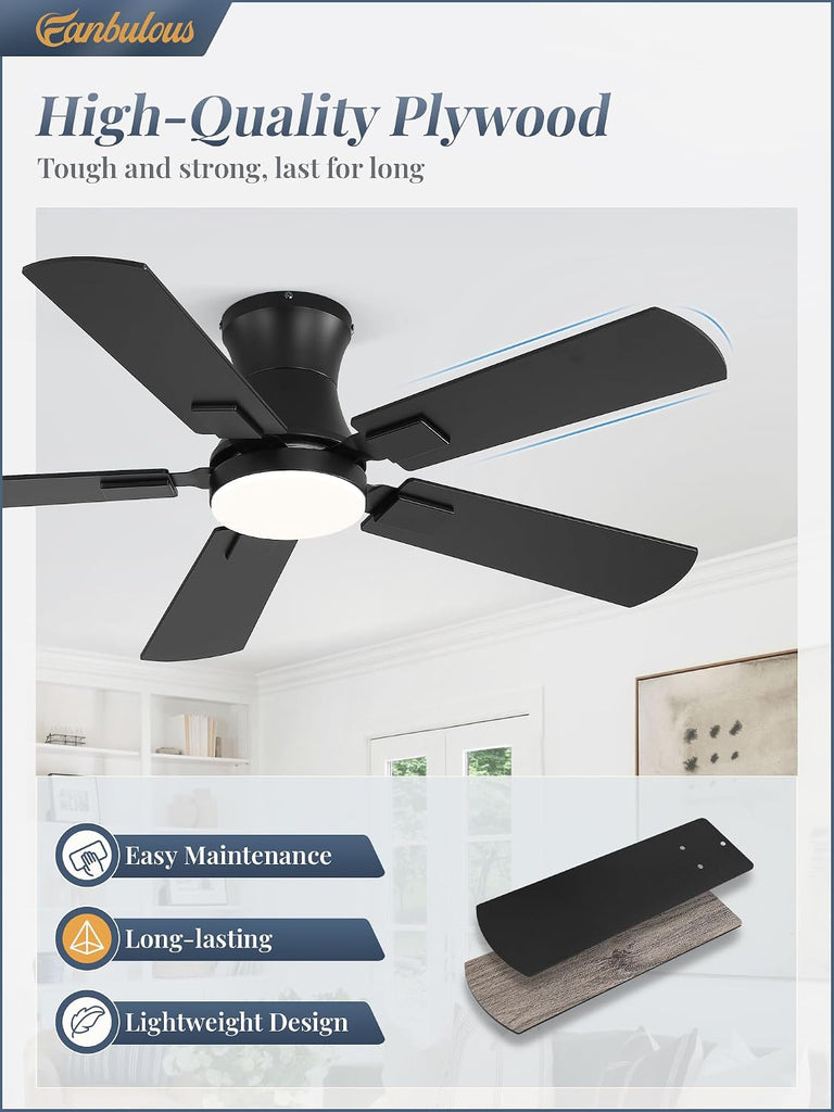 42 inch ceiling fan with light, Low Profile Ceiling Fan with Light, App&Remote Control, Dimmable LED Light