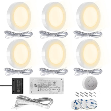 LED Under Cabinet Lighting Puck Lights, 6 Pack, White