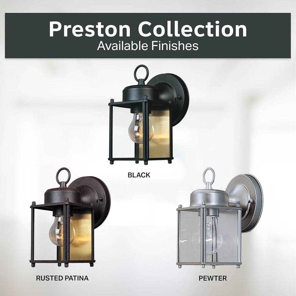 Preston Outdoor Light Fixture, 8 Inch Exterior Wall Lantern Sconce for Front Door, Patio and Porch, Black, 1161-BK