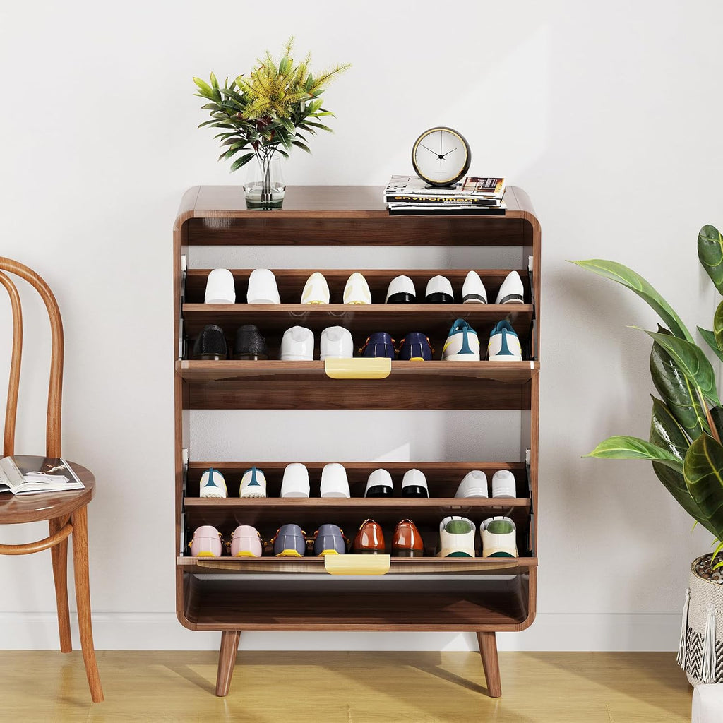Shoe Storage Cabinet with 2 Flip Drawers , 27.5" Freestanding Hidden Shoe Rack Cabinet, Narrow Shoe Organizer